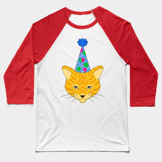 Happy Birthday Party Cat Baseball T-Shirt by missmann